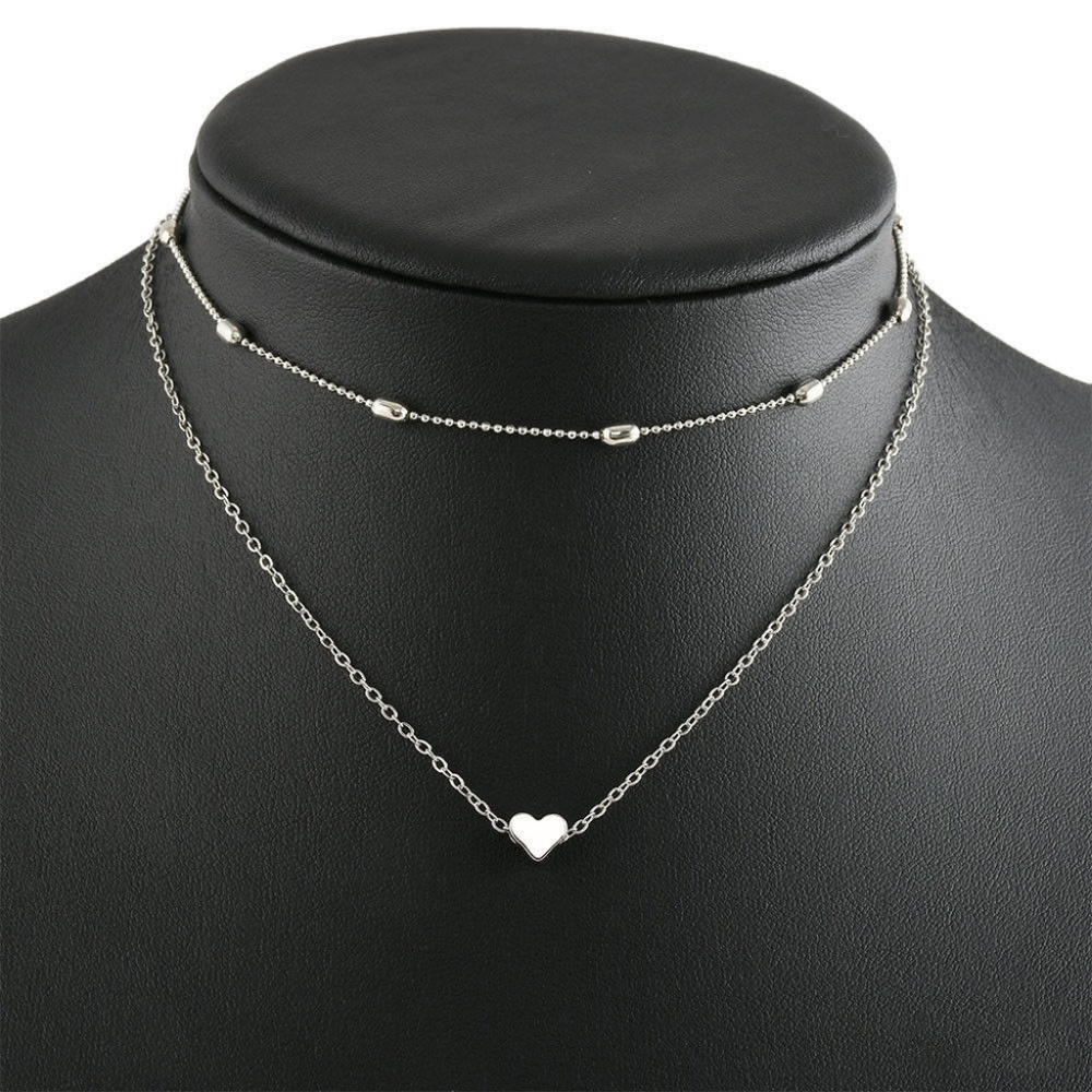 Silver Heart Ball Chain Choker Necklace Set - Picture 3 of 6